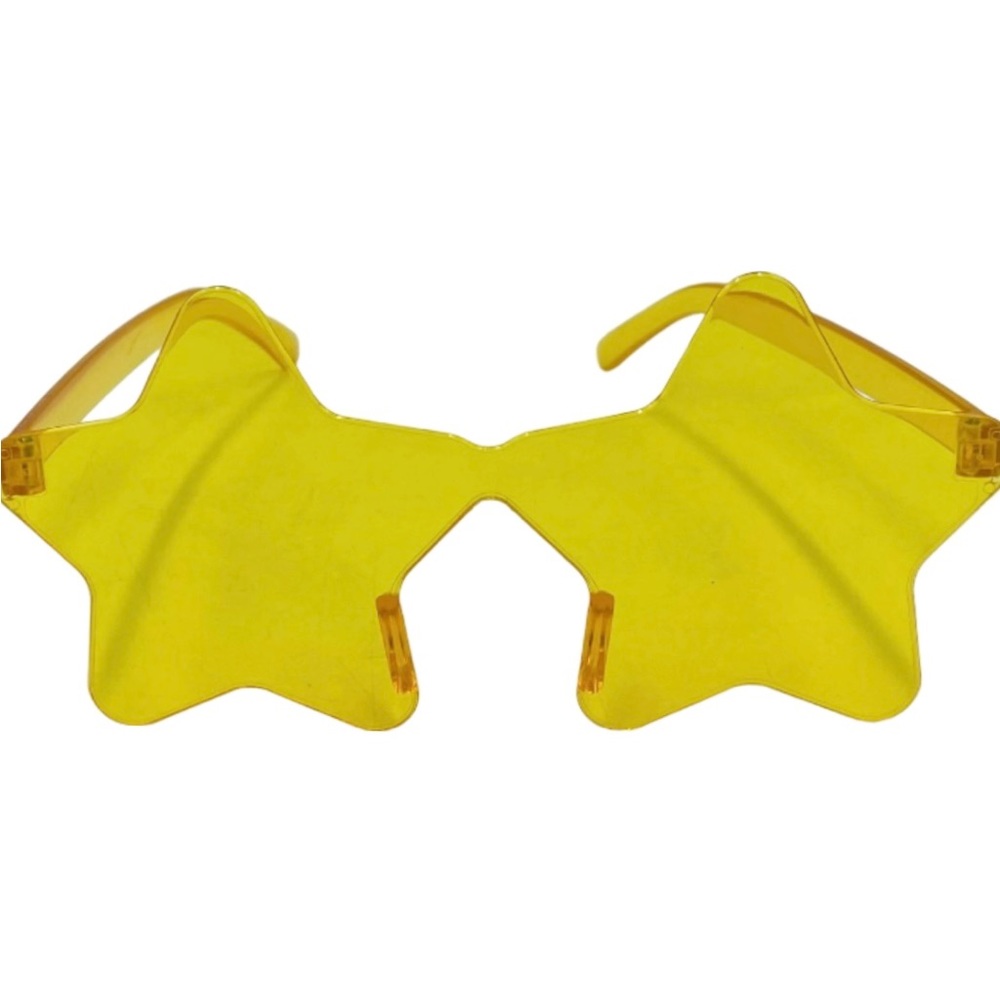 New in Wrap Yellow Star Shaped Plastic Sunglasses Adult Unisex One Size